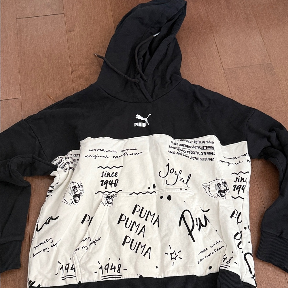 Puma Black and White Graphic Pullover Hoodie